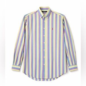 Ralph Lauren Polo‎ VTG Button Up Shirt Easter Pink Yellow Striped Mens Large